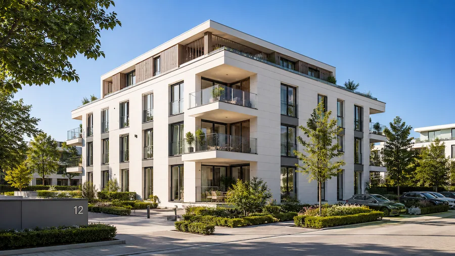 Mehrfamilienhaus mit Staffelgeschoss und Balkonen